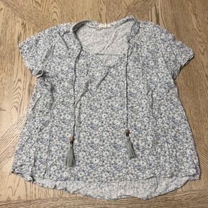 Mason &‎ Belle Women's Size Large Floral Tassel Tie Top Blouse